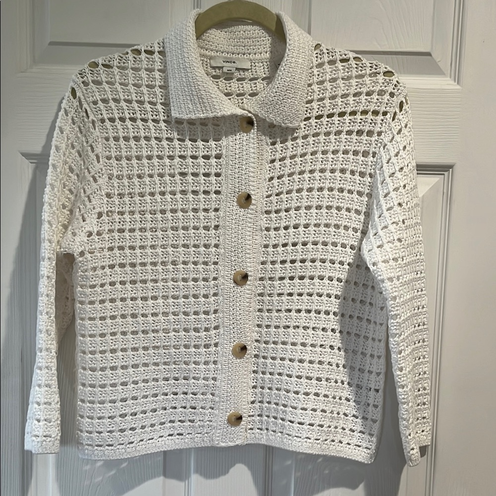Vince White Textured Cardigan Sweater
